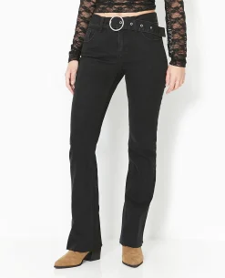 Jean Flare Taille Basse Avec Ceinture - Noir