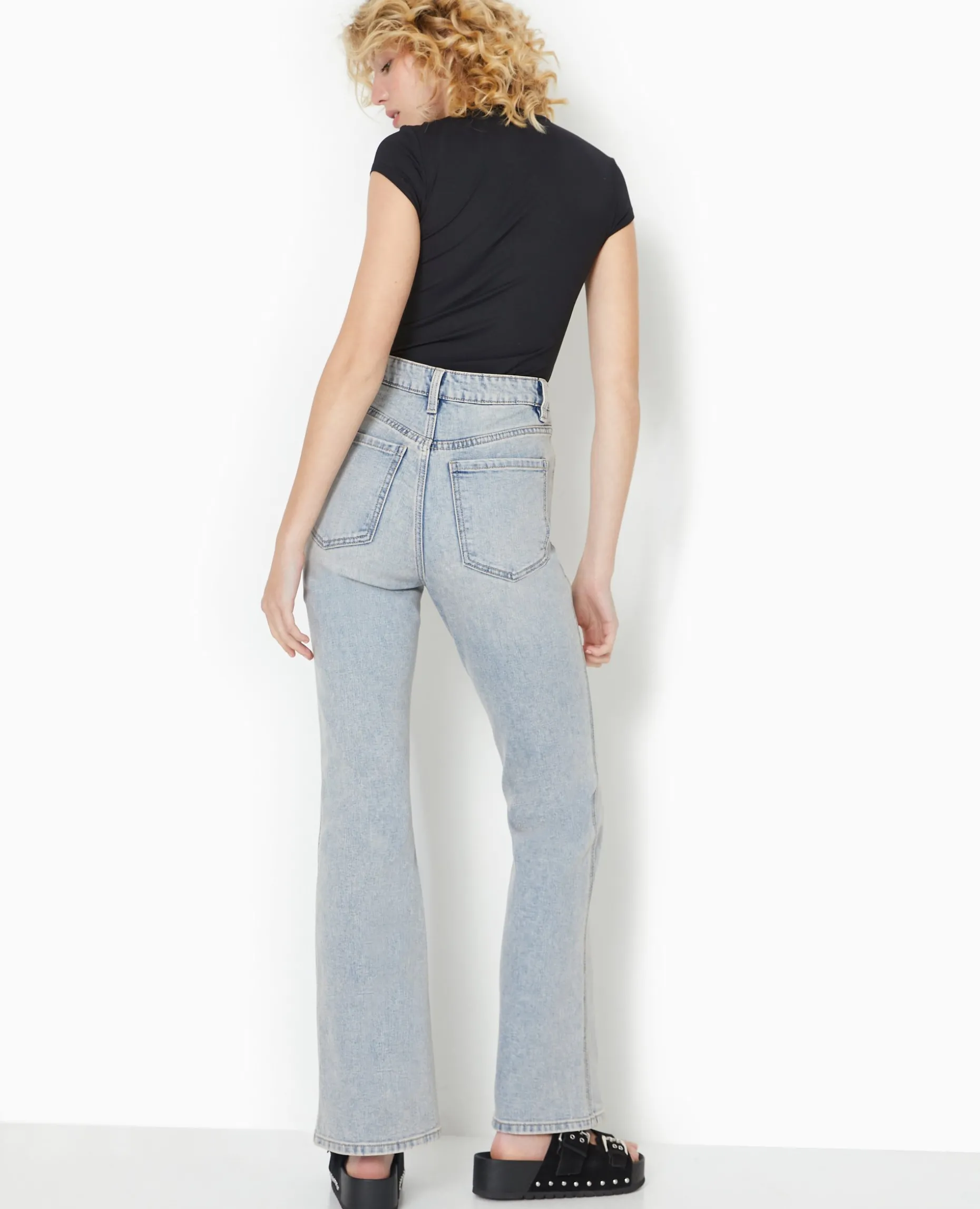 Jean Flare Taille Haute - Rose Clair