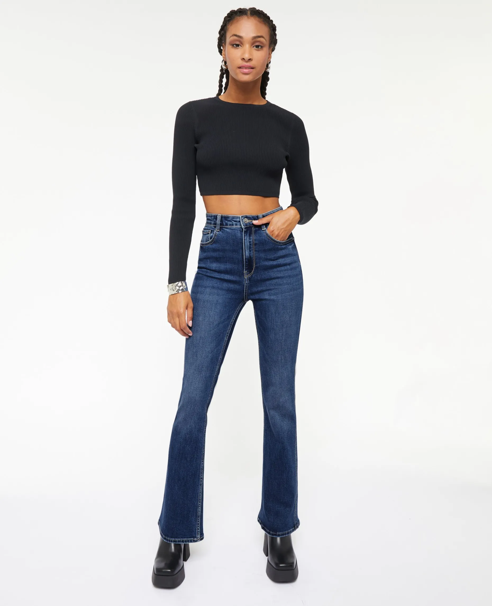 Jean Flare Taille Haute - Bleu Foncé
