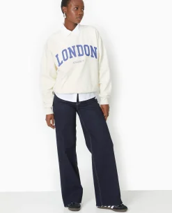 Jean Flare Taille Haute Avec Bas Coupés - Bleu