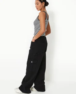 Jean Large Cargo Taille Basse - Noir