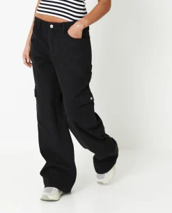Jean Large Cargo Taille Basse - Noir