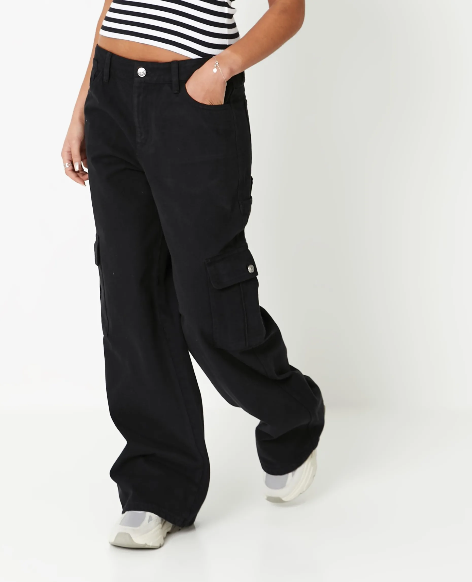 Jean Large Cargo Taille Basse - Noir