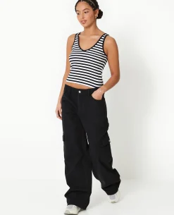 Jean Large Cargo Taille Basse - Noir