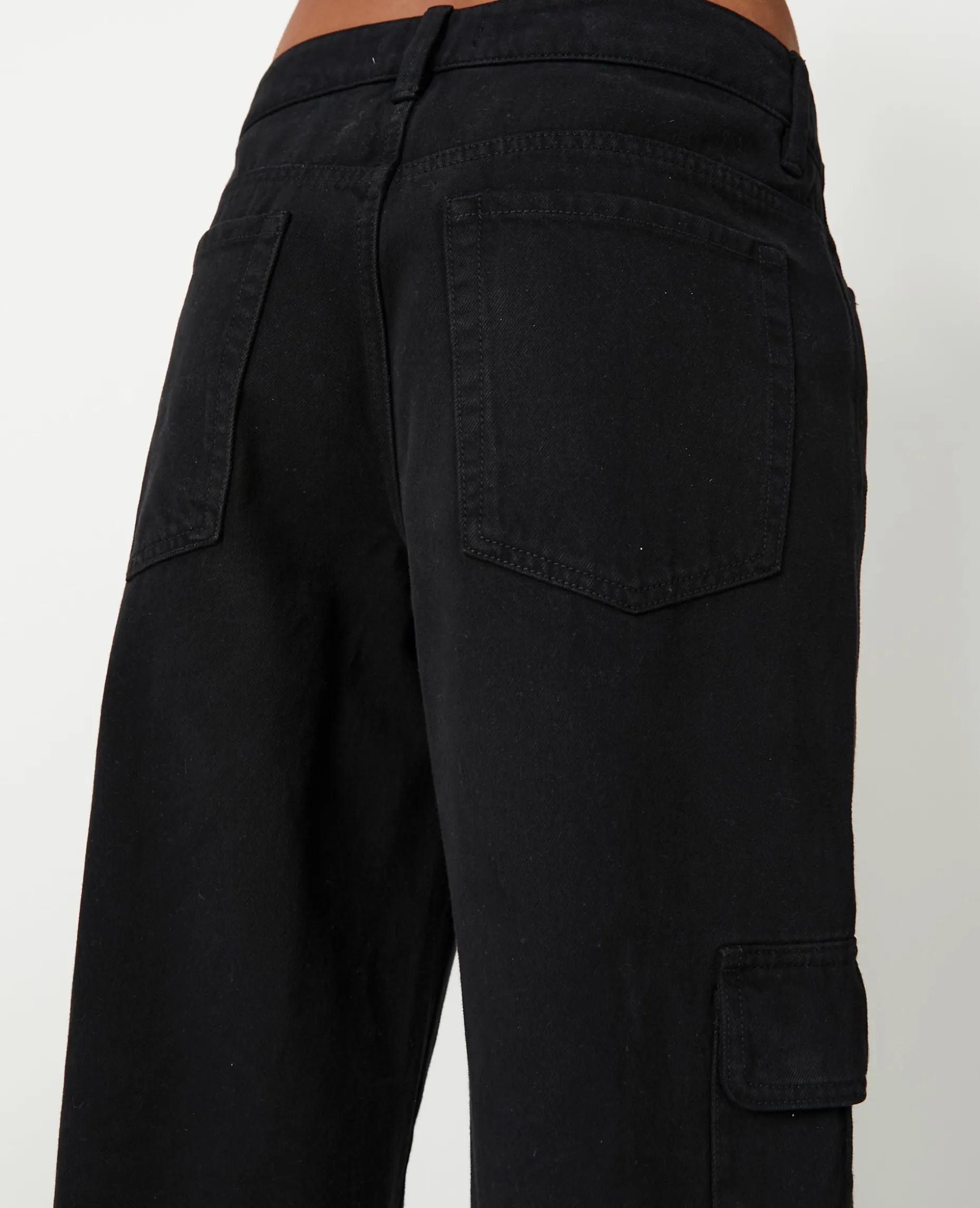 Jean Large Cargo Taille Basse - Noir