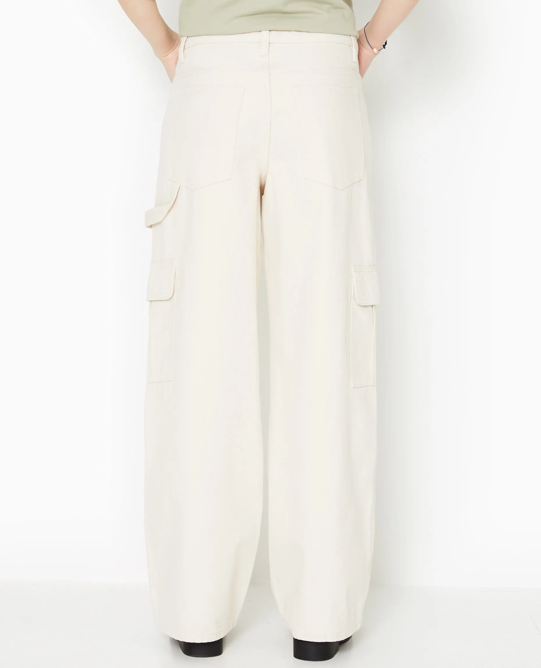 Jean Large Cargo Taille Basse - Beige