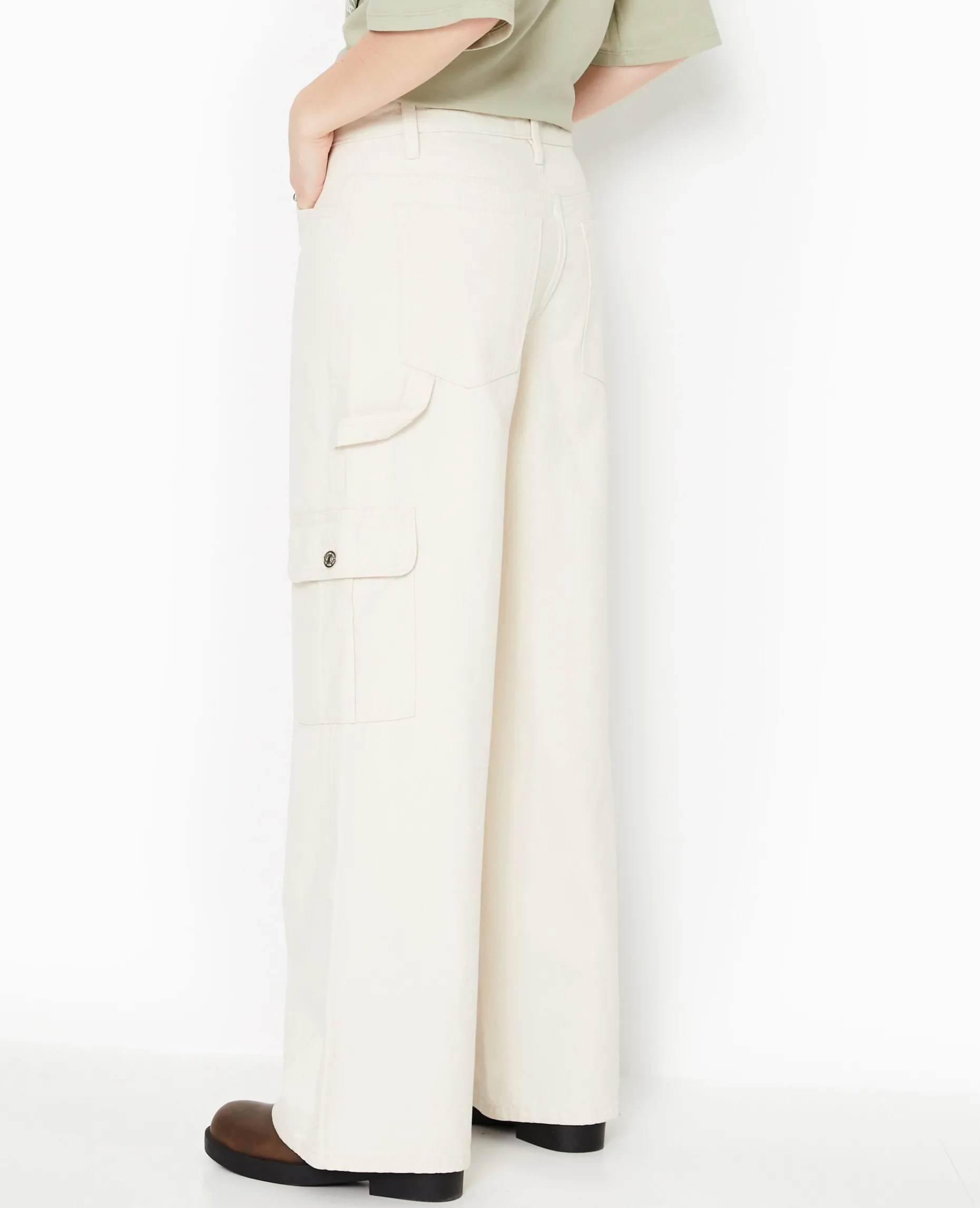 Jean Large Cargo Taille Basse - Beige