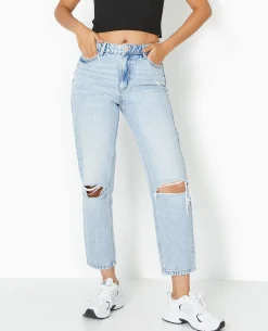 Jean Mom Taille Haute Destroy - Bleu