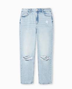 Jean Mom Taille Haute Destroy - Bleu