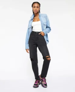 Jean Mom Taille Haute Trashé - Noir