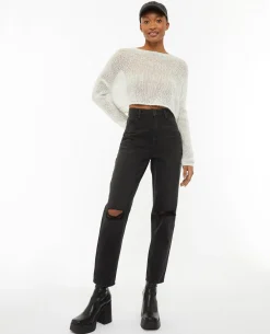 Jean Mom Taille Haute Trashé - Noir