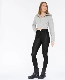 Jean Skinny Enduit Effet Cuir - Noir