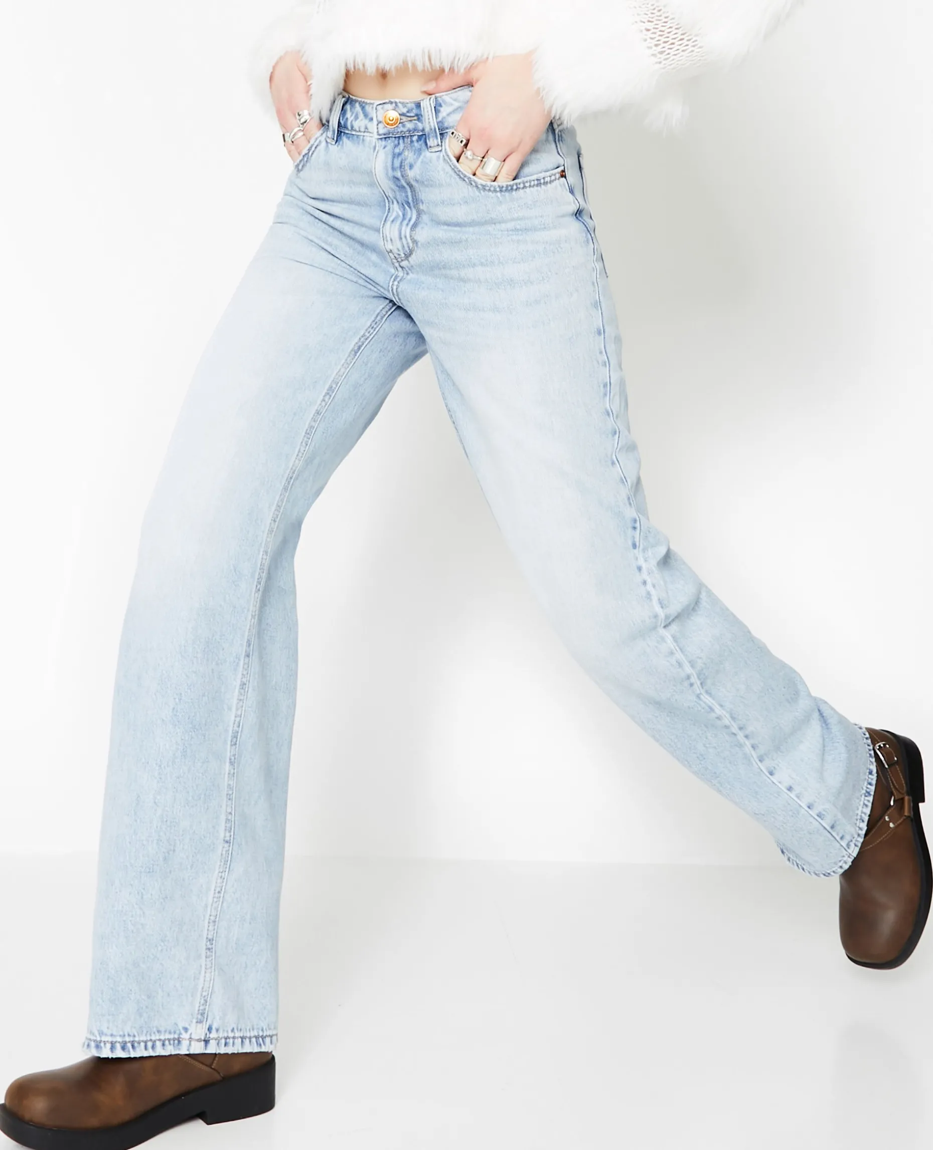 Jean Wide Taille Haute - Bleu Clair