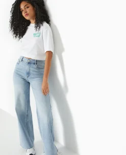 Jean Wide Taille Haute Bas Coupés - Bleu