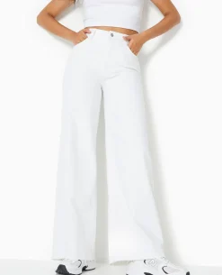 Jean Wide Taille Haute Bas Coupés - Blanc