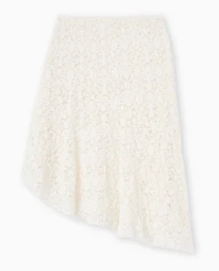 Jupe Asymétrique En Dentelle Stretch - Blanc