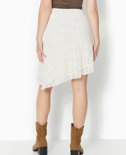 Jupe Asymétrique En Dentelle Stretch - Blanc