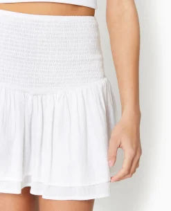Jupe Courte Avec Ceinture Smockée - Blanc