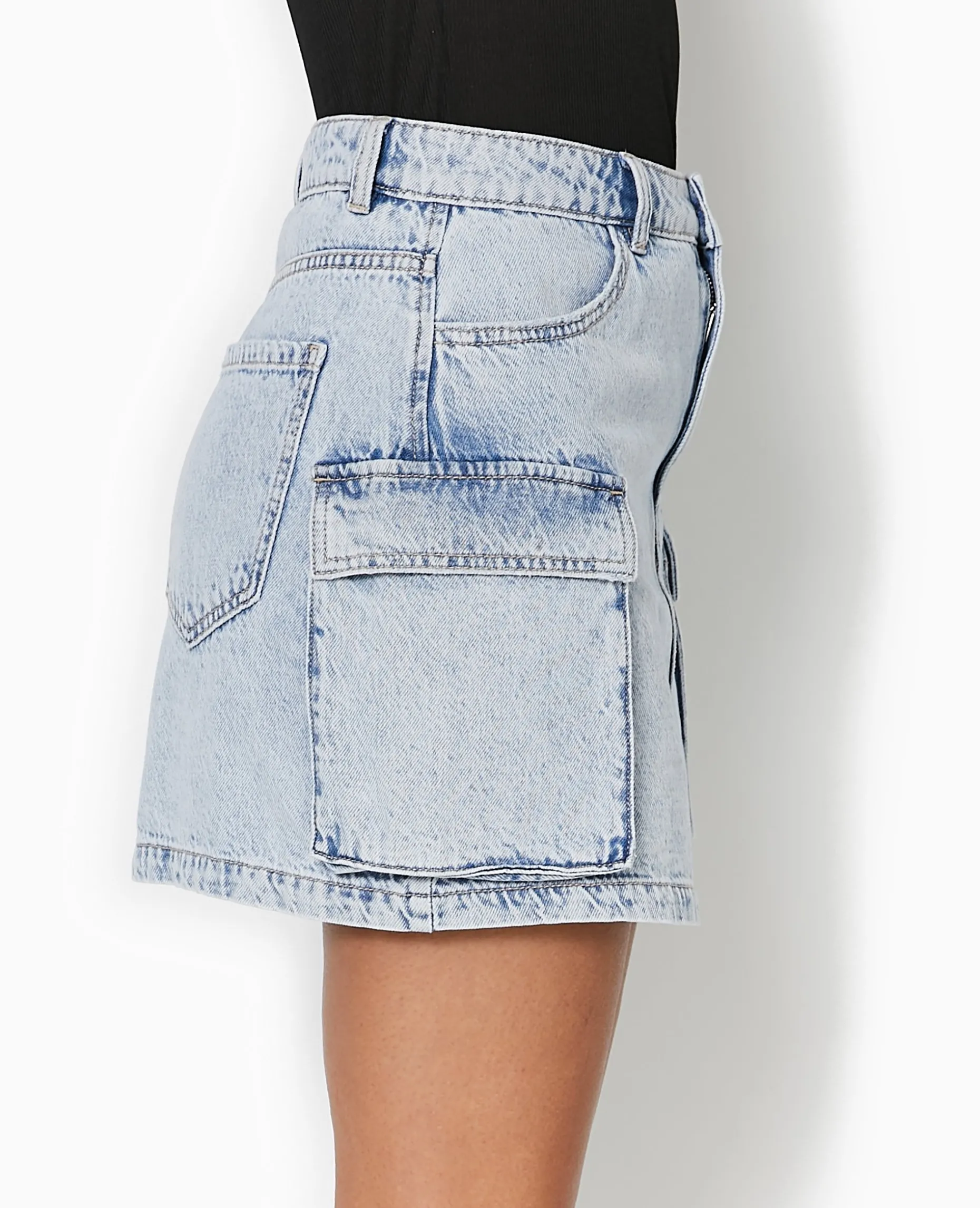 Jupe Courte En Jean Avec Poches Plaquées - Bleu Clair