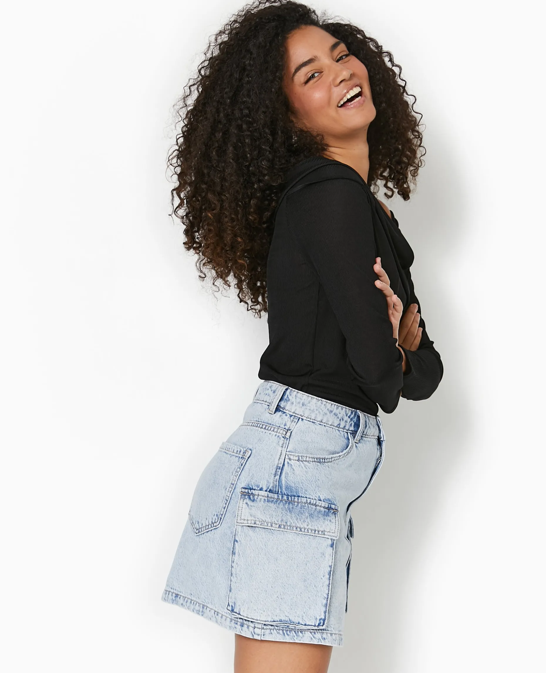 Jupe Courte En Jean Avec Poches Plaquées - Bleu Clair