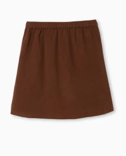 Jupe Courte En Tissu Effet Froissé - Marron