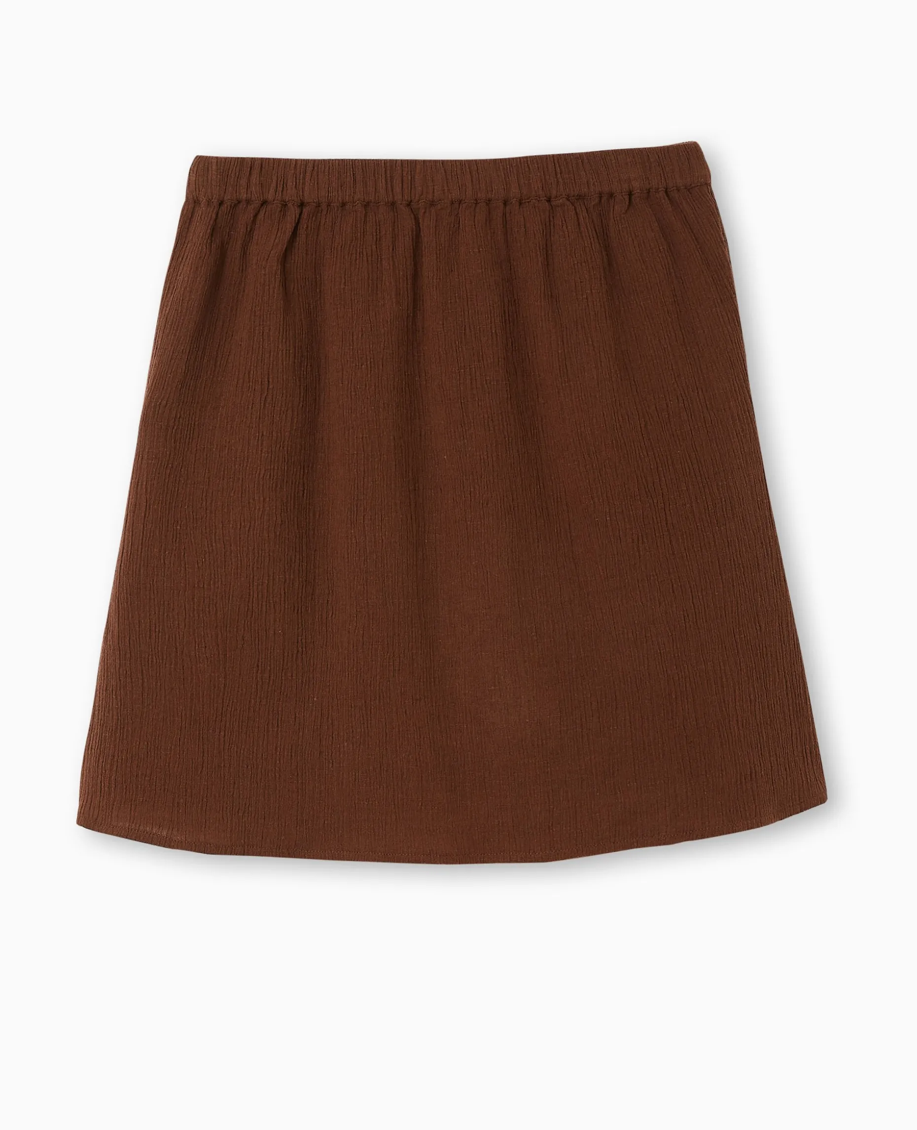 Jupe Courte En Tissu Effet Froissé - Marron