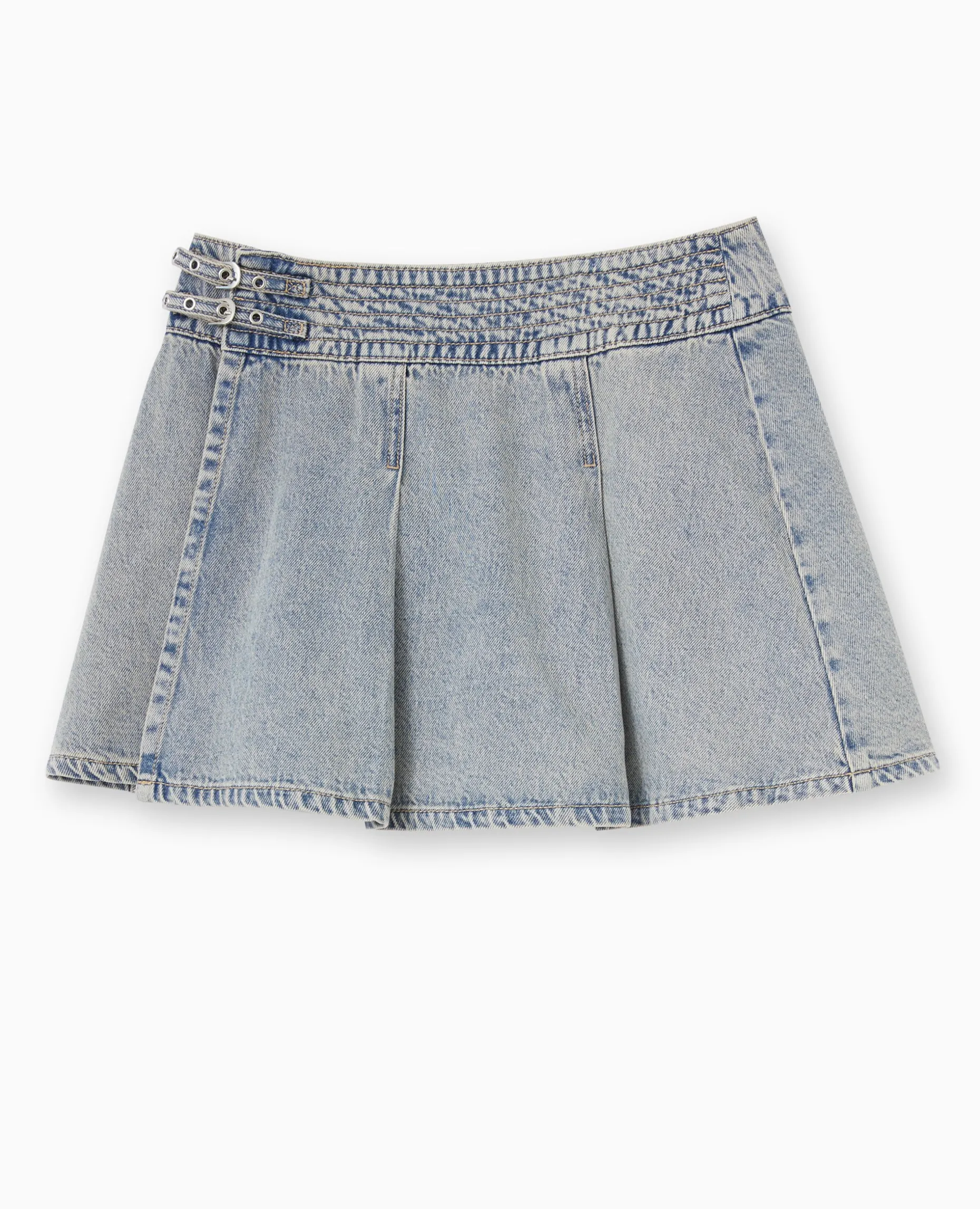 Jupe Courte Portefeuille En Jean Avec Ceintures - Marron