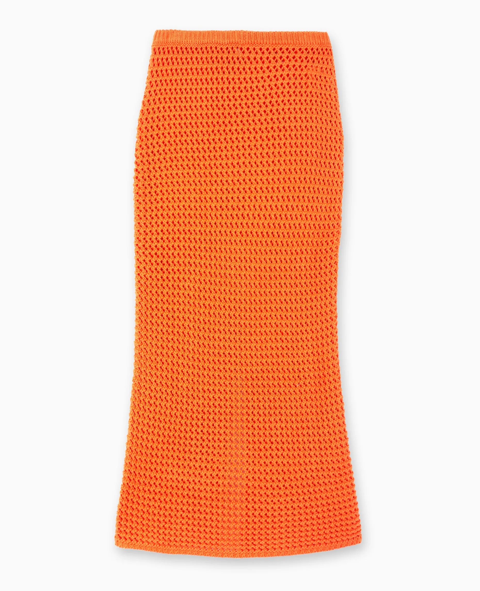 Jupe Droite En Maille Ajourée - Orange