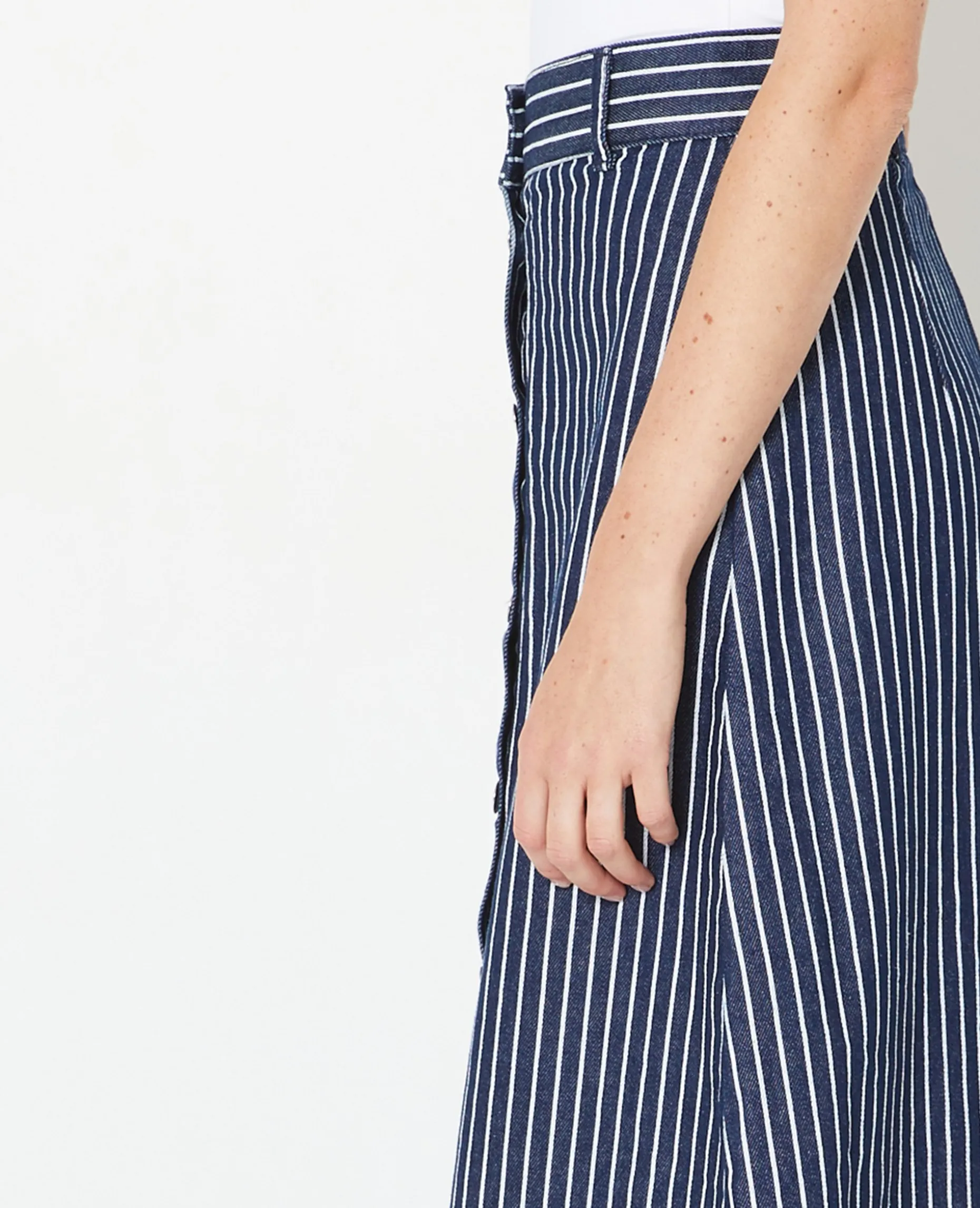 Jupe En Jean Longue Et Boutonnée Avec Rayures - Bleu