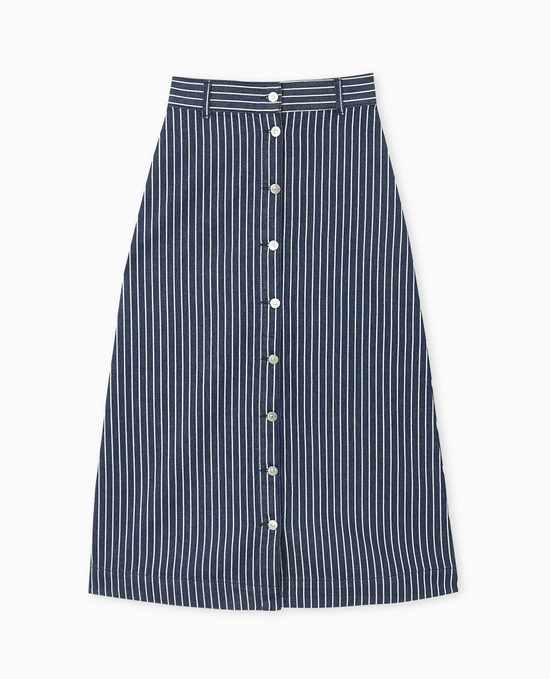 Jupe En Jean Longue Et Boutonnée Avec Rayures - Bleu