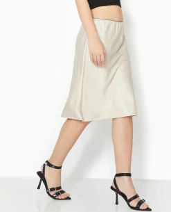 Jupe En Satin Longueur Genoux - Blanc