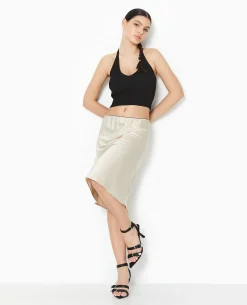Jupe En Satin Longueur Genoux - Blanc