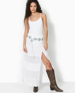 Jupe Longue Avec Volants Et Broderie Anglaise - Blanc