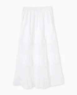 Jupe Longue Avec Volants Et Broderie Anglaise - Blanc