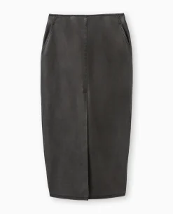 Jupe Longue En Faux Cuir Used - Gris Foncé