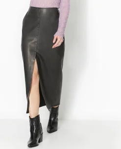 Jupe Longue En Faux Cuir Used - Gris Foncé