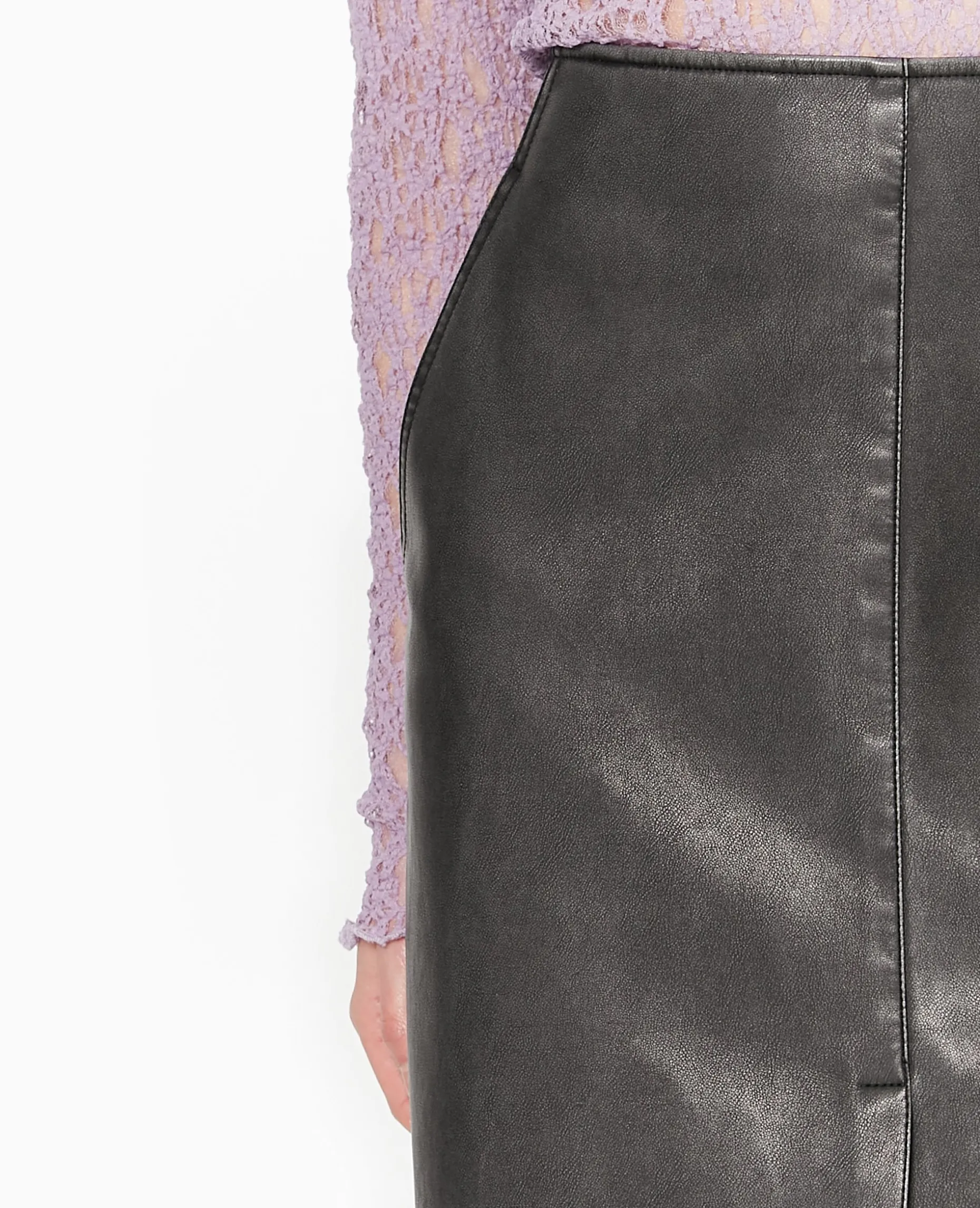 Jupe Longue En Faux Cuir Used - Gris Foncé