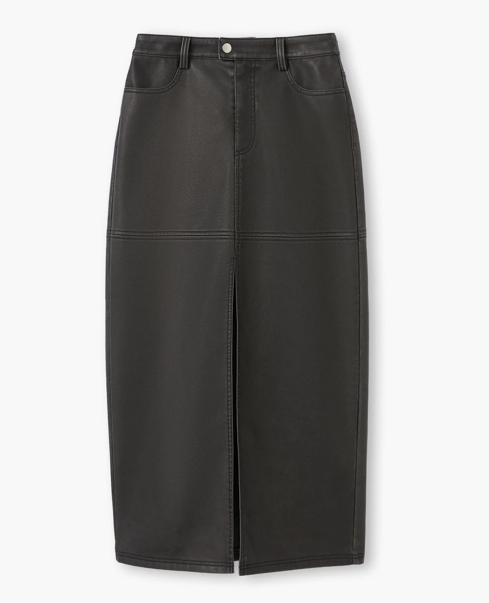 Jupe Longue En Faux Cuir Used Avec Poches - Gris Foncé