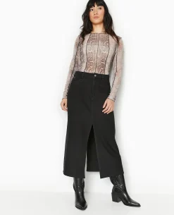 Jupe Longue En Jean Avec Fentes - Noir