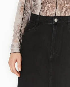 Jupe Longue En Jean Avec Fentes - Noir