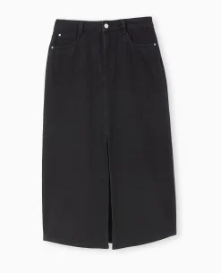 Jupe Longue En Jean Avec Fentes - Noir