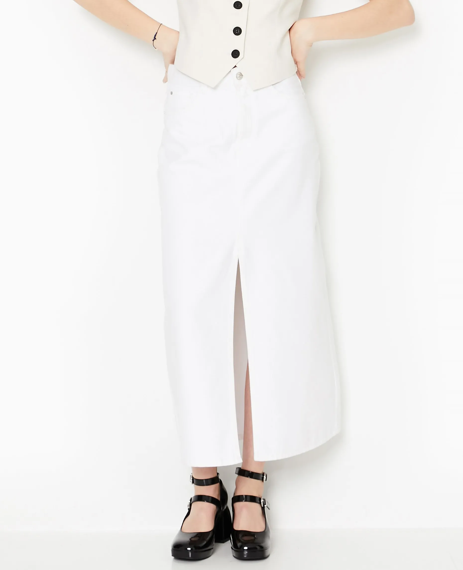 Jupe Longue En Jean Avec Fentes - Blanc