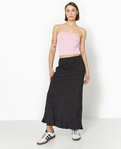 Jupe Longue En Tissu Fluide Motif Pois - Noir