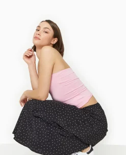 Jupe Longue En Tissu Fluide Motif Pois - Noir