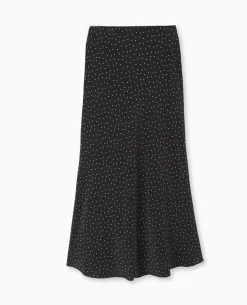 Jupe Longue En Tissu Fluide Motif Pois - Noir