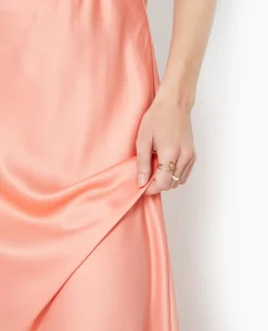 Jupe Longue En Tissu Satiné - Corail