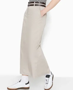 Jupe Longue En Toile Avec Ceintures - Beige