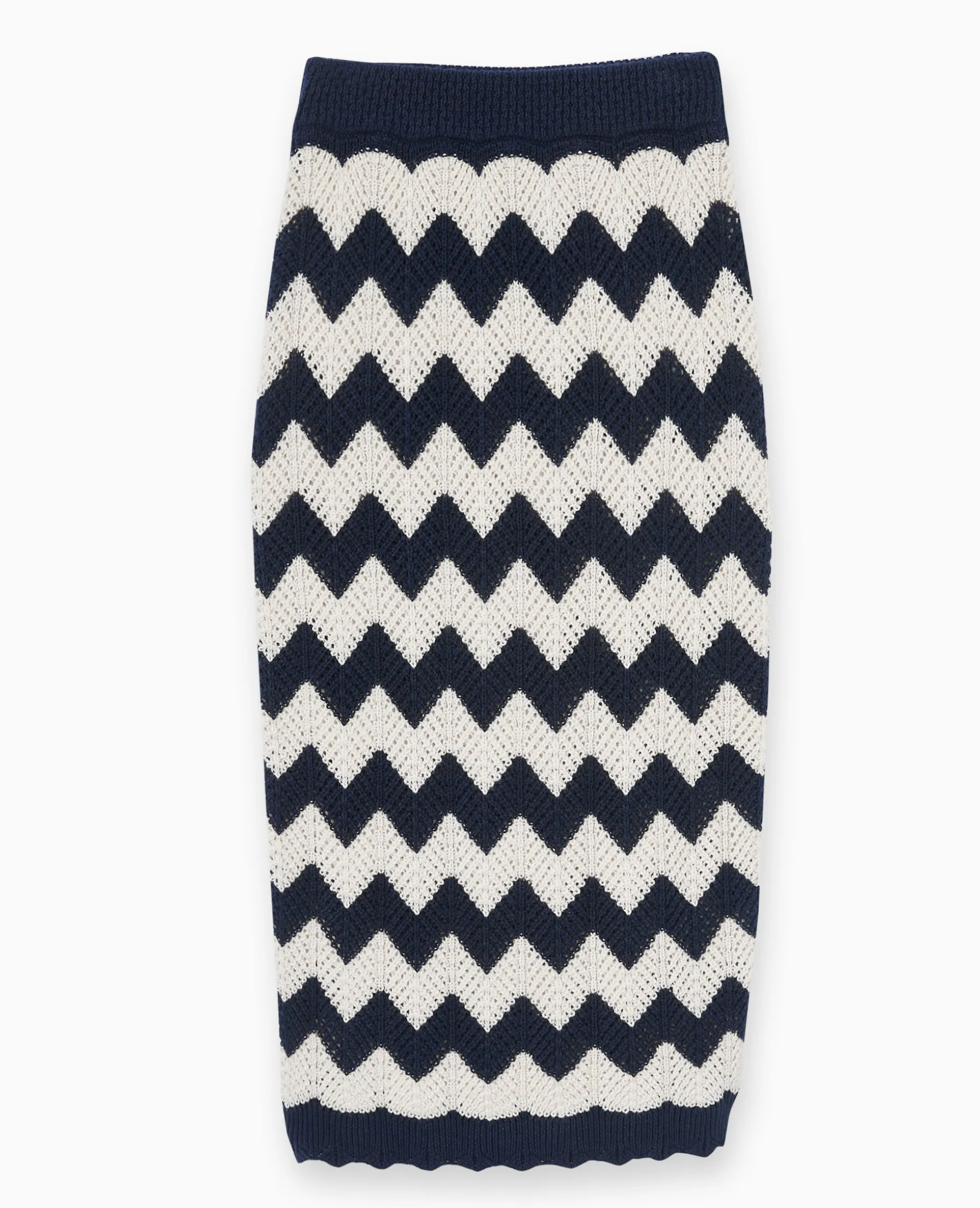 Jupe Longue Et Droite En Maille Ajourée - Bleu Marine