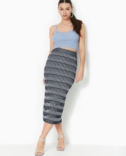 Jupe Longue Tube En Maille Fantaisie - Bleu