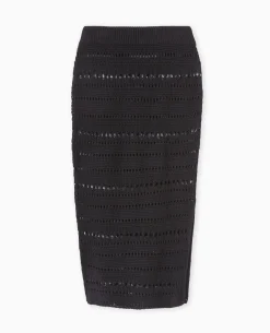 Jupe Midi En Maille Ajourée Façon Crochet - Noir